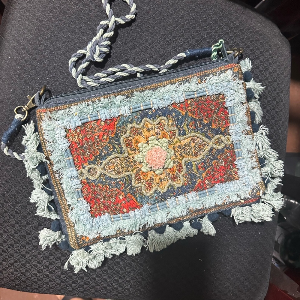 Embroidered Boho Clutch with Fringe